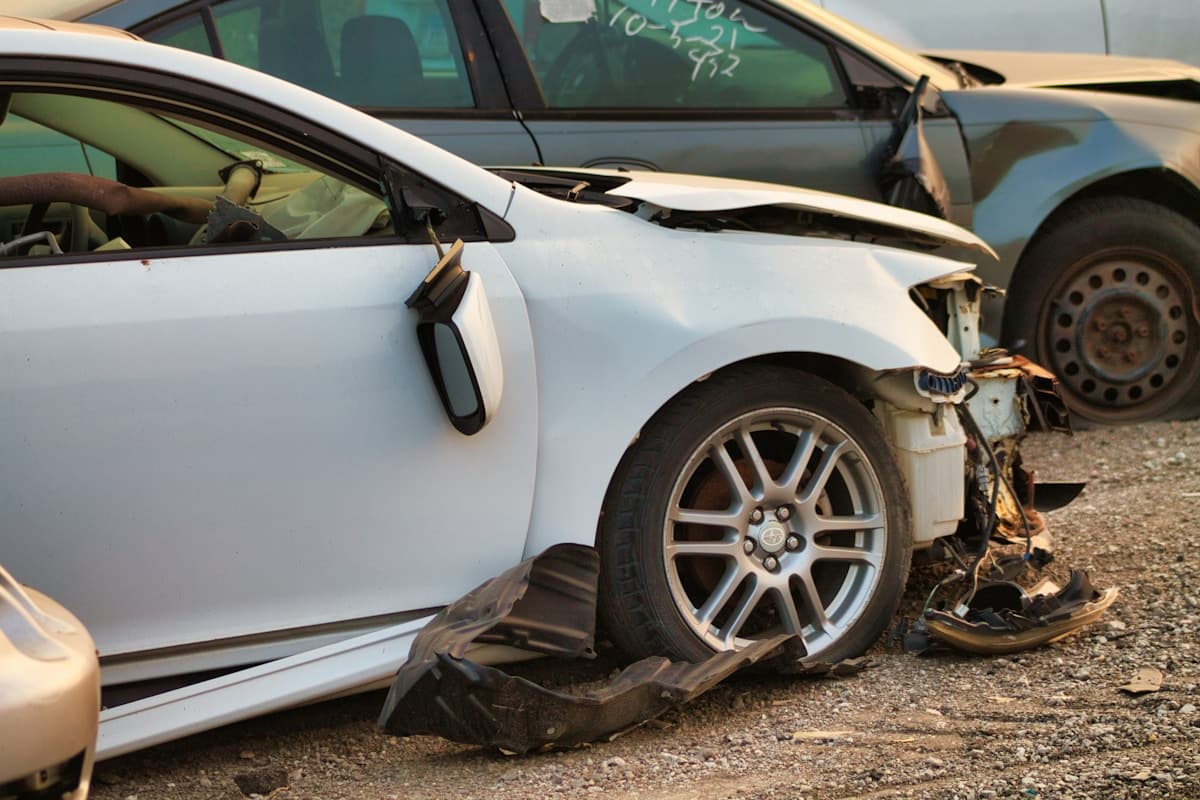 Car accident scene with damaged vehicles